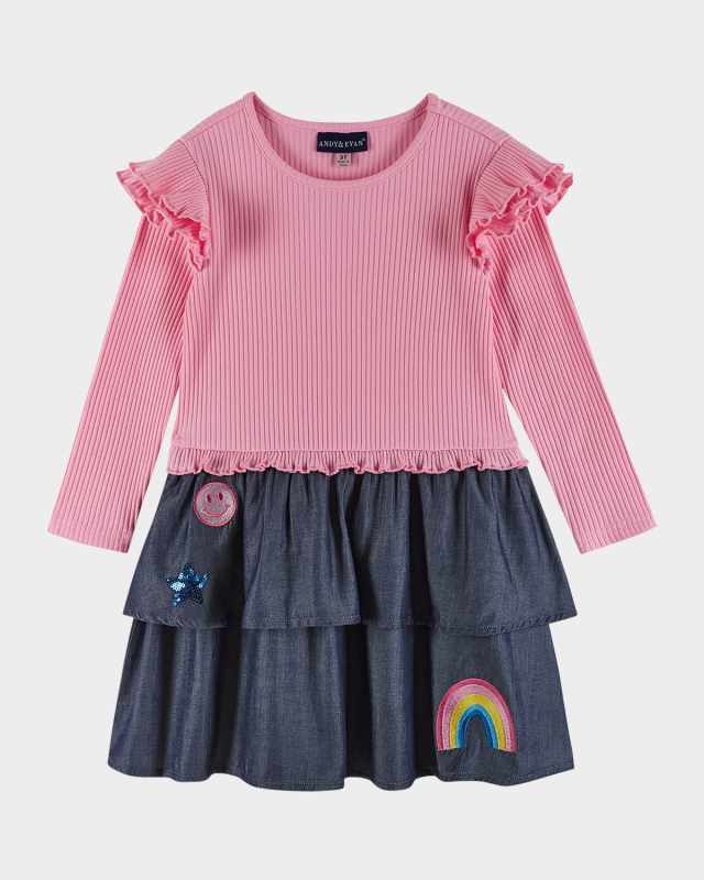 Girl's Rib Knit Tiered Skirt Combo Dress, Size 2T-